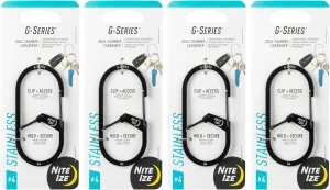 Nite Ize G-Series Dual Chamber Carabiner - Heavy-Duty Key Organizer Carabiner Clip - Dual Chamber Carabiner with Wire Gate Closure - Black, Size 4 (4 Pack)