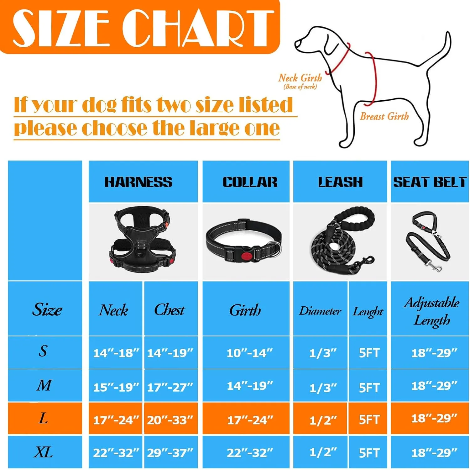 No Pull Dog Harness, Collar & Leash Set | Includes Dog Seat Belt, Collapsible Bowls & Poop Bag Dispenser. Ideal for Training, Walking, Hiking. Fits Small to Large Dogs(Black-L)