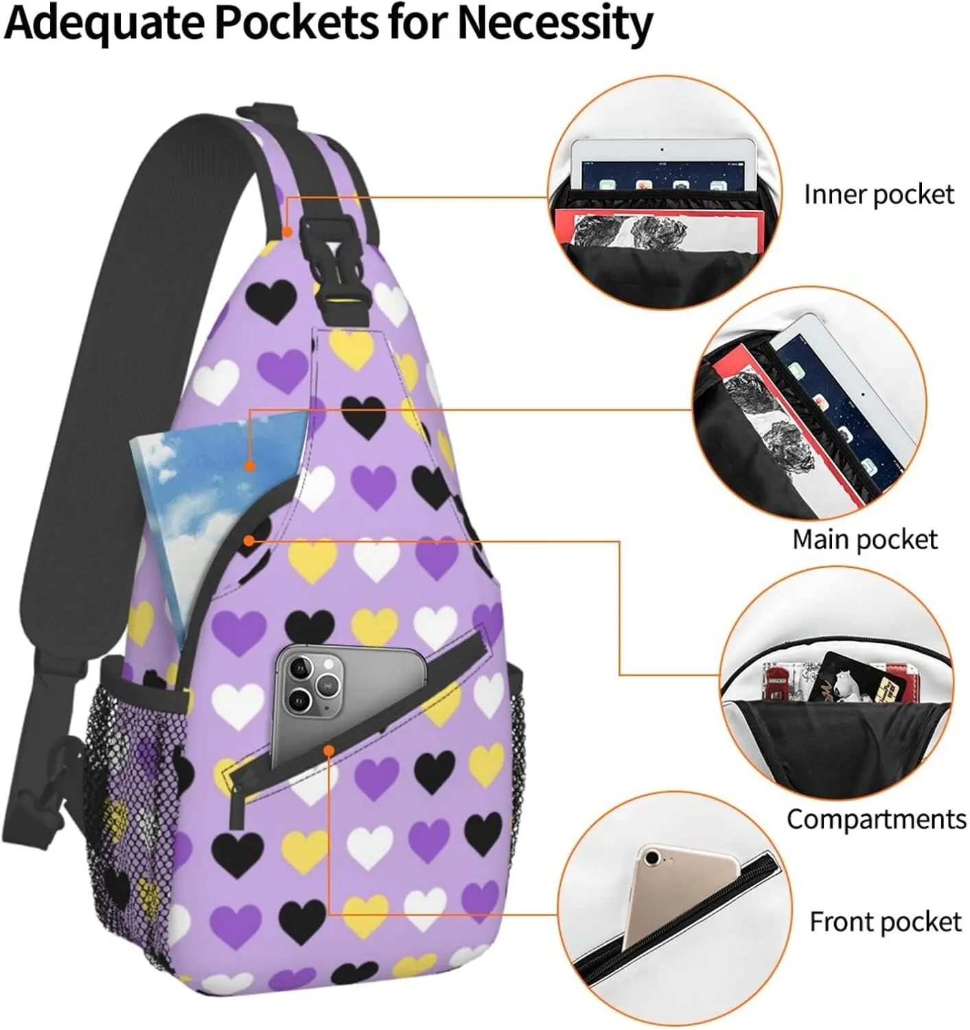 Nonbinary Pride Flag Sling Backpack Multipurpose Chest Bag Hiking Travel Daypack Crossbody Shoulder Bag Outdoor