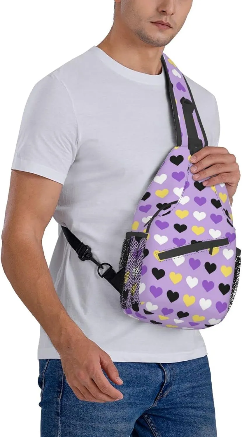 Nonbinary Pride Flag Sling Backpack Multipurpose Chest Bag Hiking Travel Daypack Crossbody Shoulder Bag Outdoor