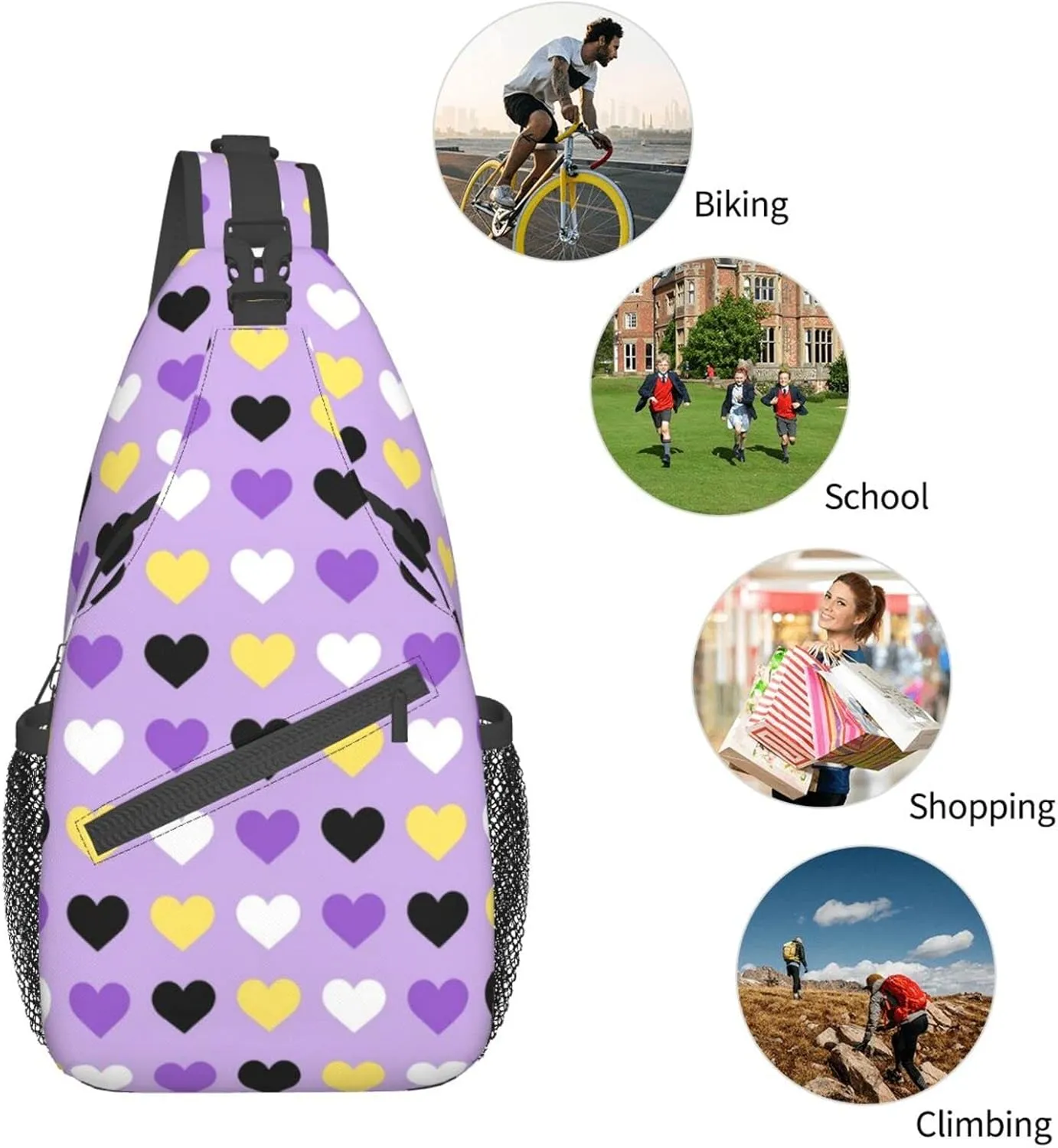 Nonbinary Pride Flag Sling Backpack Multipurpose Chest Bag Hiking Travel Daypack Crossbody Shoulder Bag Outdoor