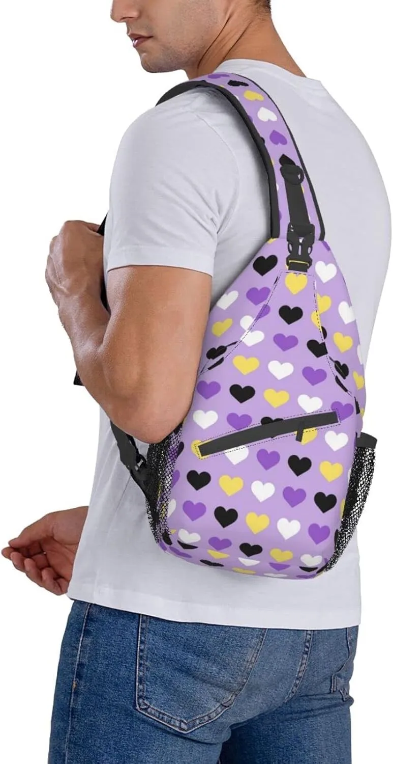 Nonbinary Pride Flag Sling Backpack Multipurpose Chest Bag Hiking Travel Daypack Crossbody Shoulder Bag Outdoor