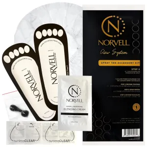 Norvell Spray Tan Accessory Kit – Tanning Essentials Bundle with Spray Tan Feet Pads, Hair Nets, Nose Filters, Eye Protectors & Blending Cream – 10 Count Each