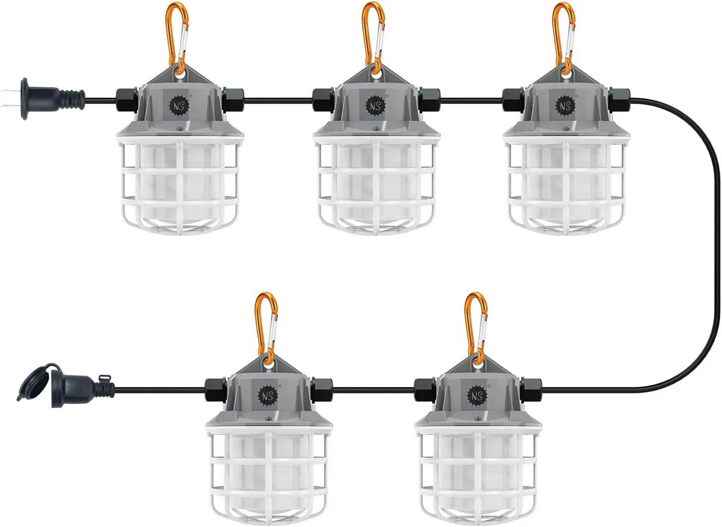 NS 50FT Construction String Lights 75W 7500LM LED String Work Lights Industrial Grade Best for Construction Sites, Renovation, Mine cave,Patio,Walkways and Other Outdoor Lighting