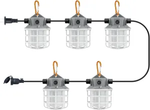 NS 50FT Construction String Lights 75W 7500LM LED String Work Lights Industrial Grade Best for Construction Sites, Renovation, Mine cave,Patio,Walkways and Other Outdoor Lighting