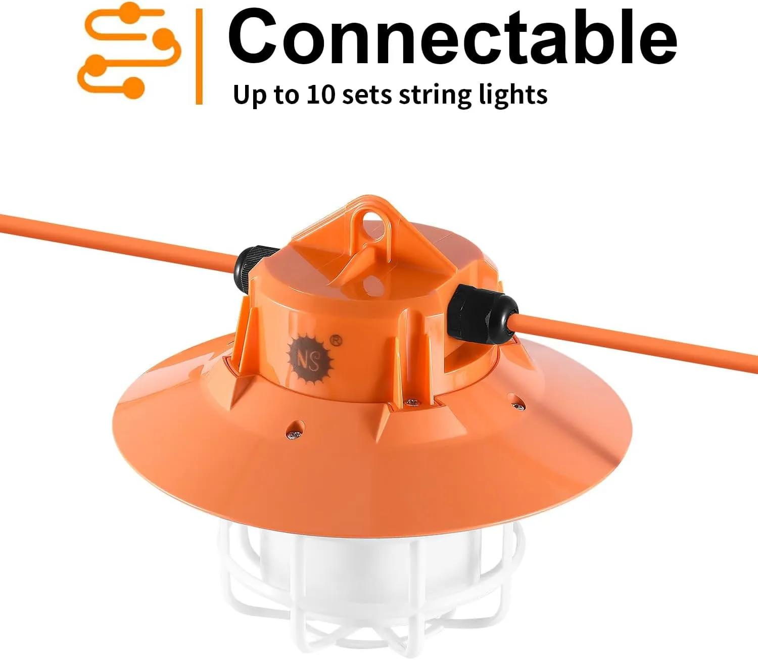NS 60FT Construction String Lights 90W Led Work String Light 9000Lumen, with Reflective Cover, Protective Cage and Climbing Hook for Temporary Work Jobsite Sites Attic Shop and All Outdoor Lighting