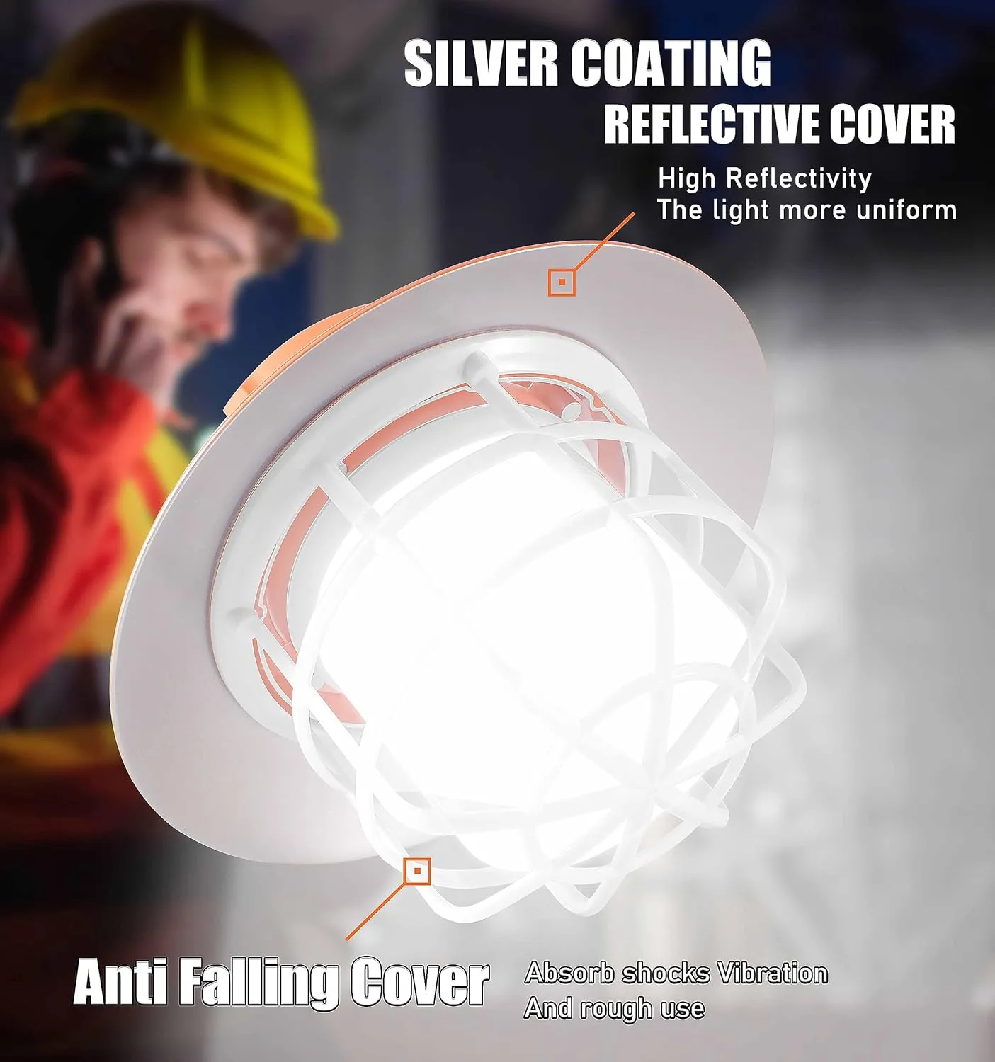NS 60FT Construction String Lights 90W Led Work String Light 9000Lumen, with Reflective Cover, Protective Cage and Climbing Hook for Temporary Work Jobsite Sites Attic Shop and All Outdoor Lighting