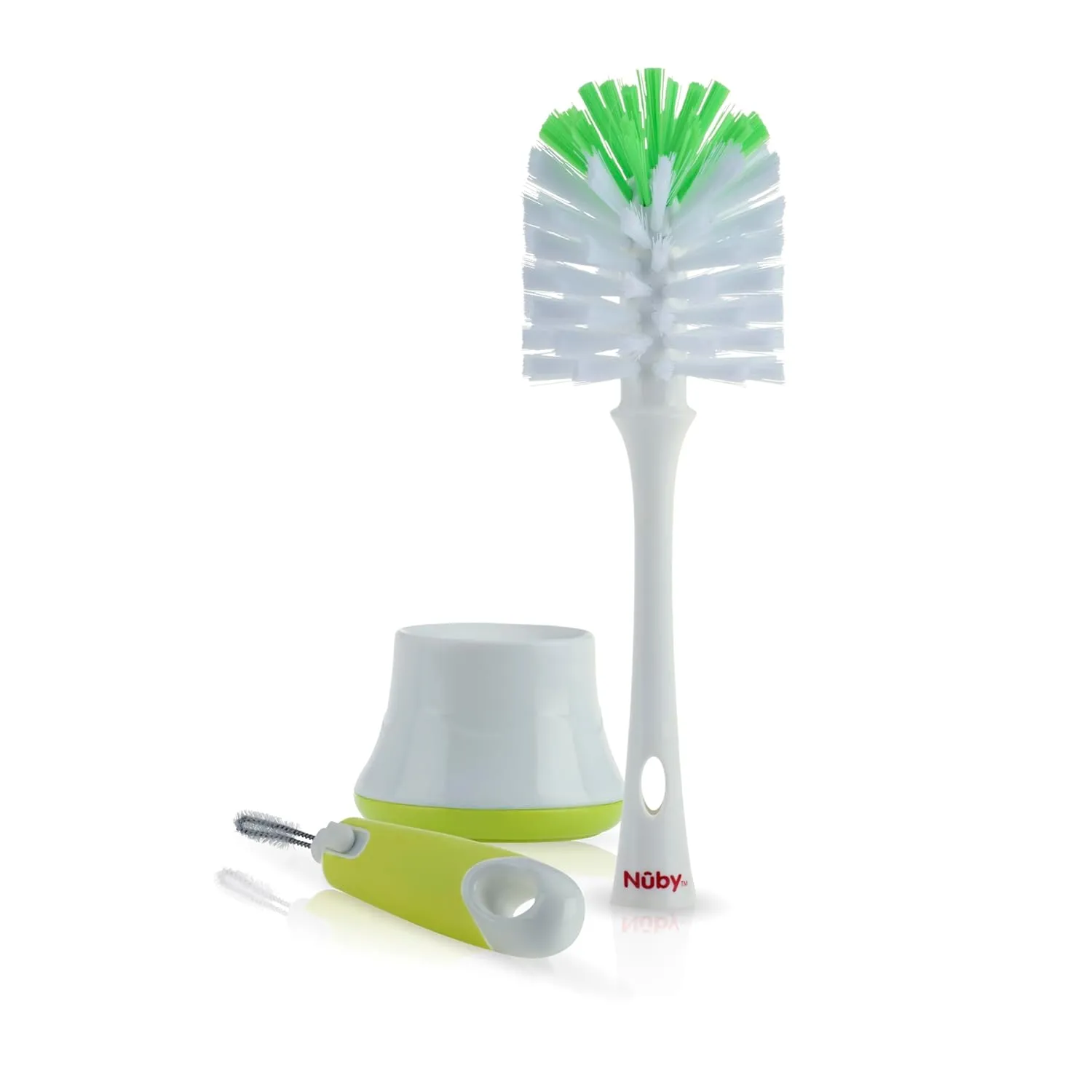 Nuby Bottle and Nipple Brush with Soft Bristles | 2 Pack: Blue & Grey or Pink & Lime | Accessory Cleaning Brush and Drying Stand
