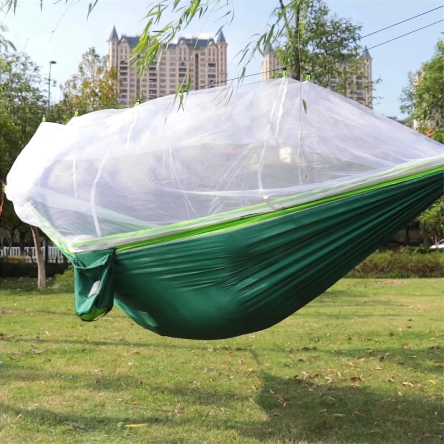 Nylon Fabric Portable Travel Outdoor Camping Hanging Sleeping Hammock with Mosquito Net(Brown,Small)
