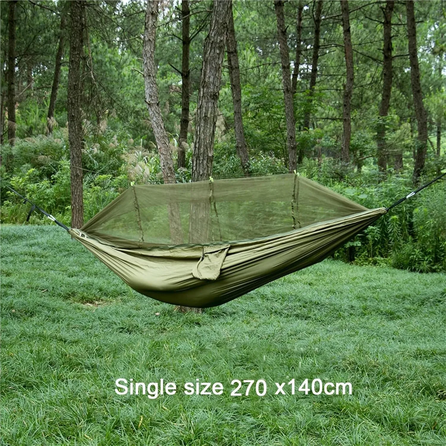 Nylon Fabric Portable Travel Outdoor Camping Hanging Sleeping Hammock with Mosquito Net(Brown,Small)