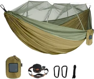 Nylon Fabric Portable Travel Outdoor Camping Hanging Sleeping Hammock with Mosquito Net(Brown,Small)
