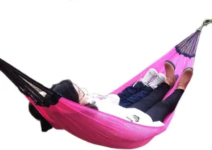 Nylon Ice Silk Camping Hammock,Cool Breathable Mesh Hammocks for OutdoorIndoor Patio Backyard for Backpacking Beach (Color : Pink, Size : with Carabiner 3m Strap)