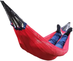 Nylon Ice Silk Camping Hammock,Cool Breathable Mesh Hammocks for OutdoorIndoor Patio Backyard for Backpacking Beach (Color : Rojo, Size : with Carabiner 3m Strap)