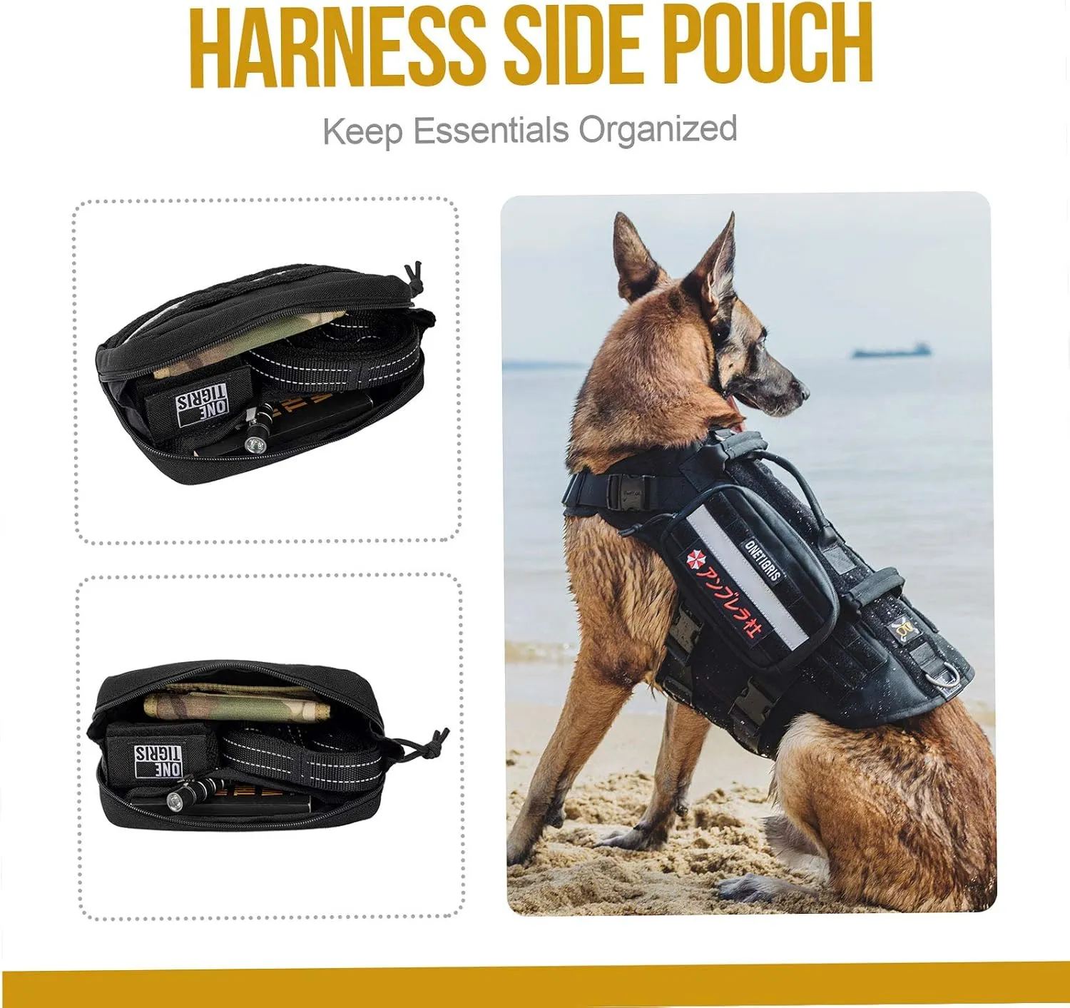 OneTigris Service Dog Vest Harness Saddle Bag Backpack Pouch, Emotional Support, Service Dog in Training,Quality Saddlebag for Tactical Dogs Vests(Black)