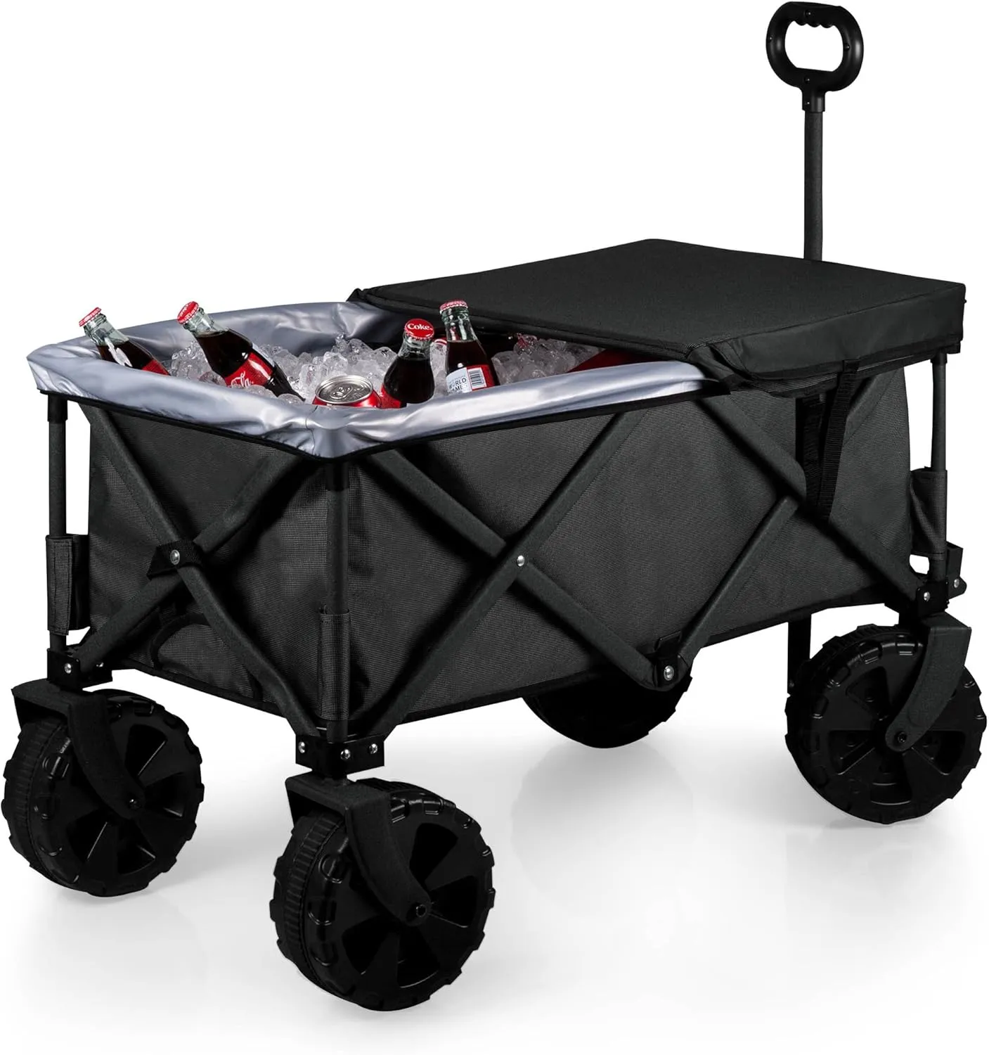 ONIVA - a Picnic Time brand Adventure Wagon Elite All-Terrain Folding Beach Wagon with Big Wheels plus Table Top Lid & Soft Cooler Liner, (Dark Gray)