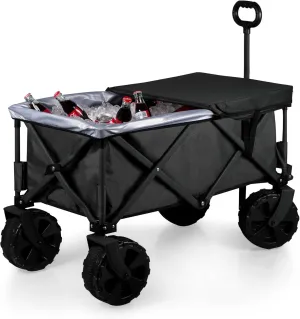 ONIVA - a Picnic Time brand Adventure Wagon Elite All-Terrain Folding Beach Wagon with Big Wheels plus Table Top Lid & Soft Cooler Liner, (Dark Gray)