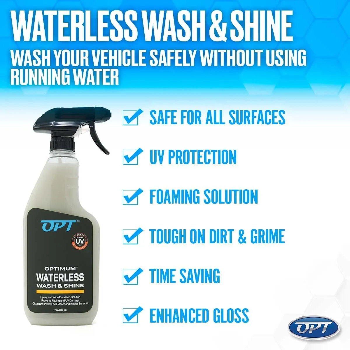Optimum Waterless Wash and Shine - New Spray Waterless Car Wash with UV Protection, Interior and Exterior Car Cleaning Spray (17 oz.)