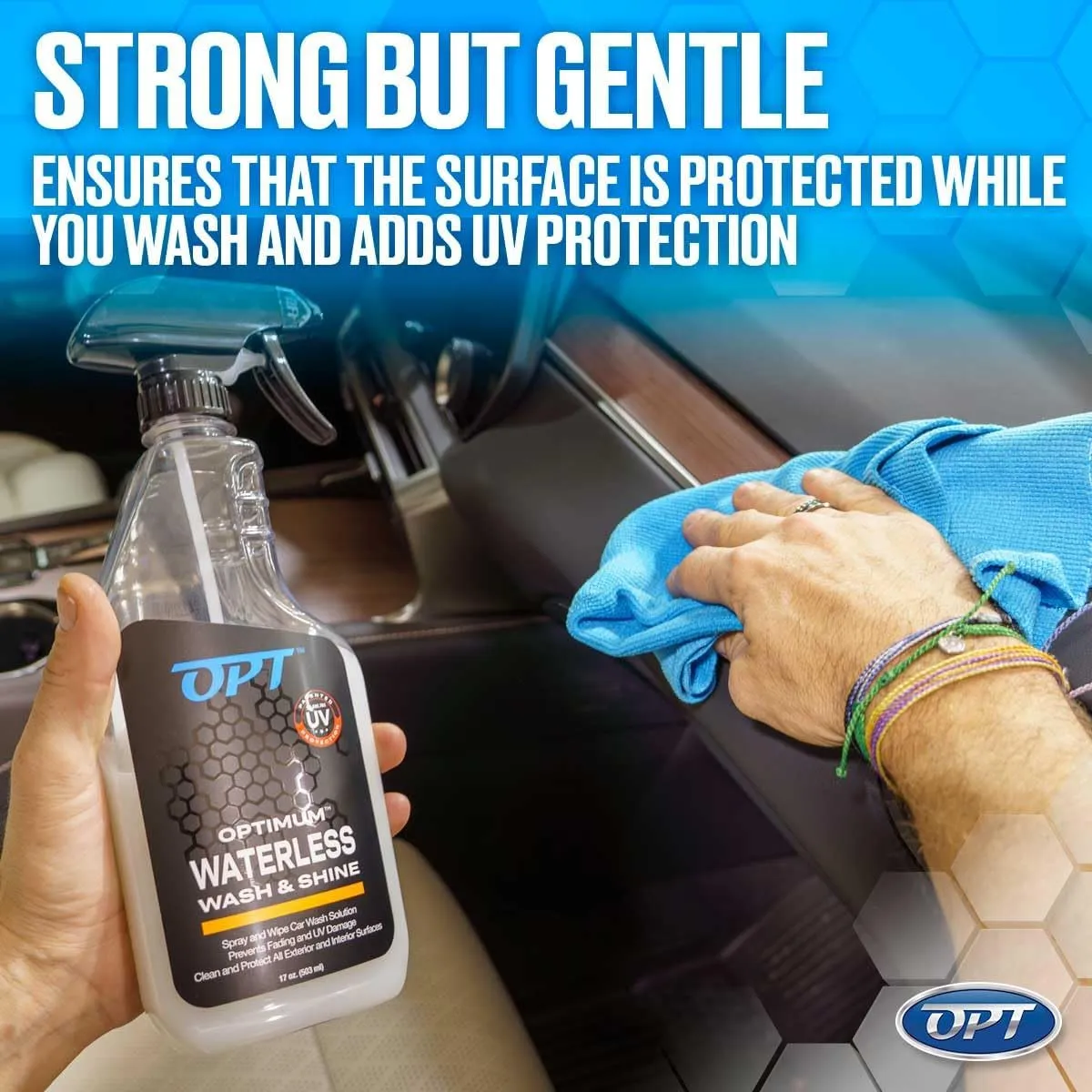 Optimum Waterless Wash and Shine - New Spray Waterless Car Wash with UV Protection, Interior and Exterior Car Cleaning Spray (17 oz.)
