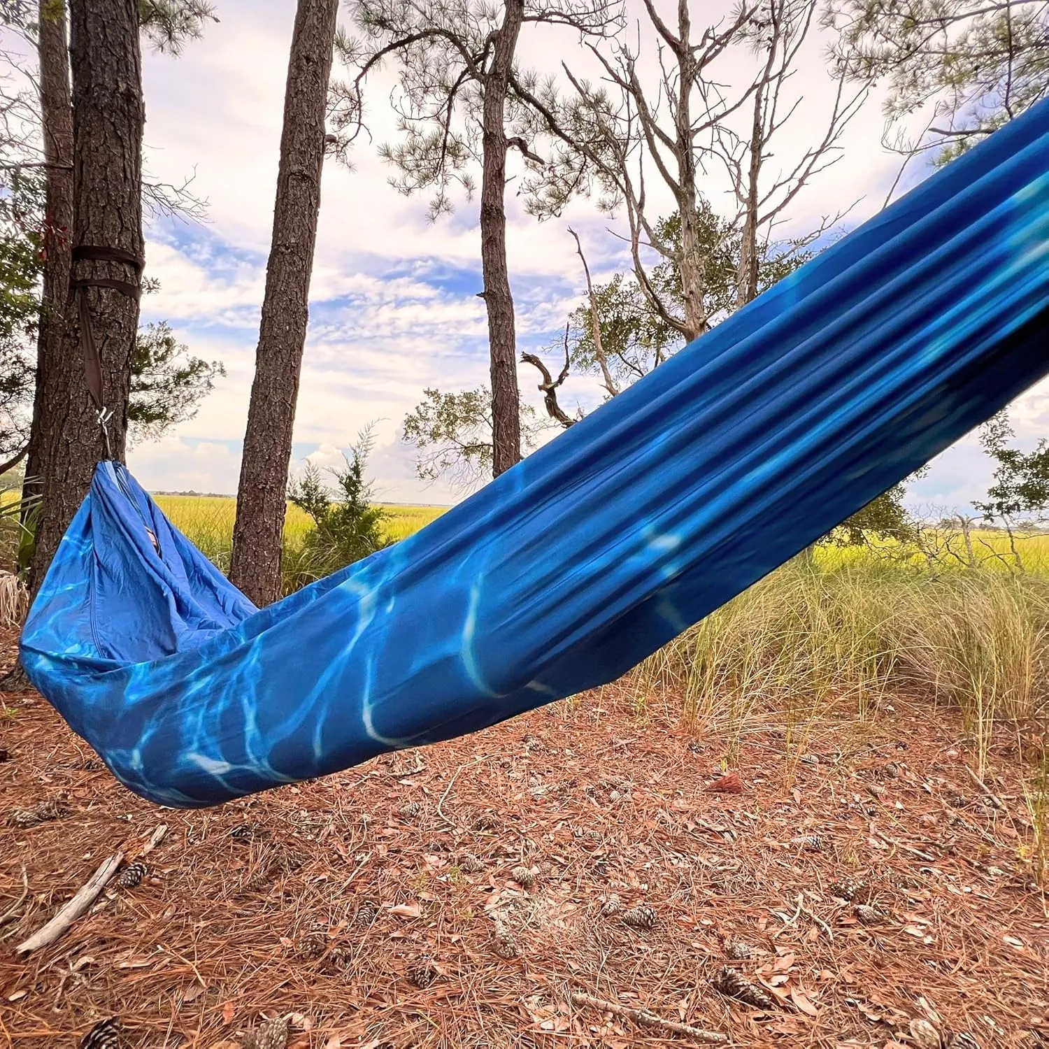 Original Pawleys Island Double Water Camping Hammock with 2 Tree Straps, Triple Stitched Durable Nylon Material, Compact Design for Backpacking, Travel, Beach, Backyard, Patio, Hiking