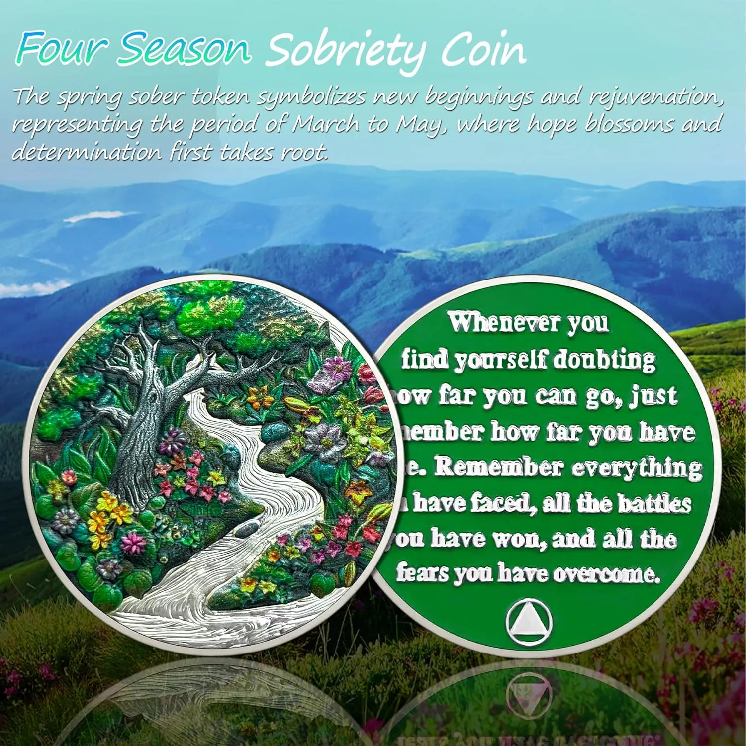 Original Spring Sobriety Coin - Recovery Seasonal Landscapes AA Coins - Rebirth NA AA Chips and Medallions - Clean and Sober Narcotics Alcoholics Anonymous Gifts for Men Women