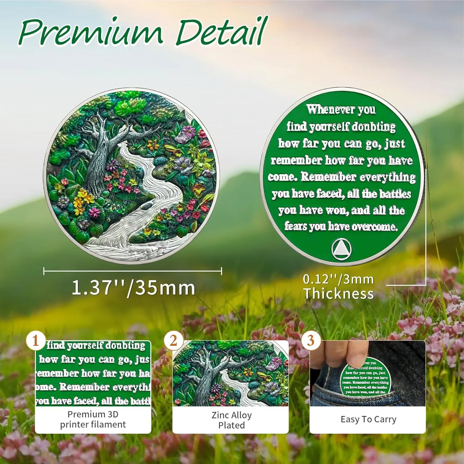 Original Spring Sobriety Coin - Recovery Seasonal Landscapes AA Coins - Rebirth NA AA Chips and Medallions - Clean and Sober Narcotics Alcoholics Anonymous Gifts for Men Women