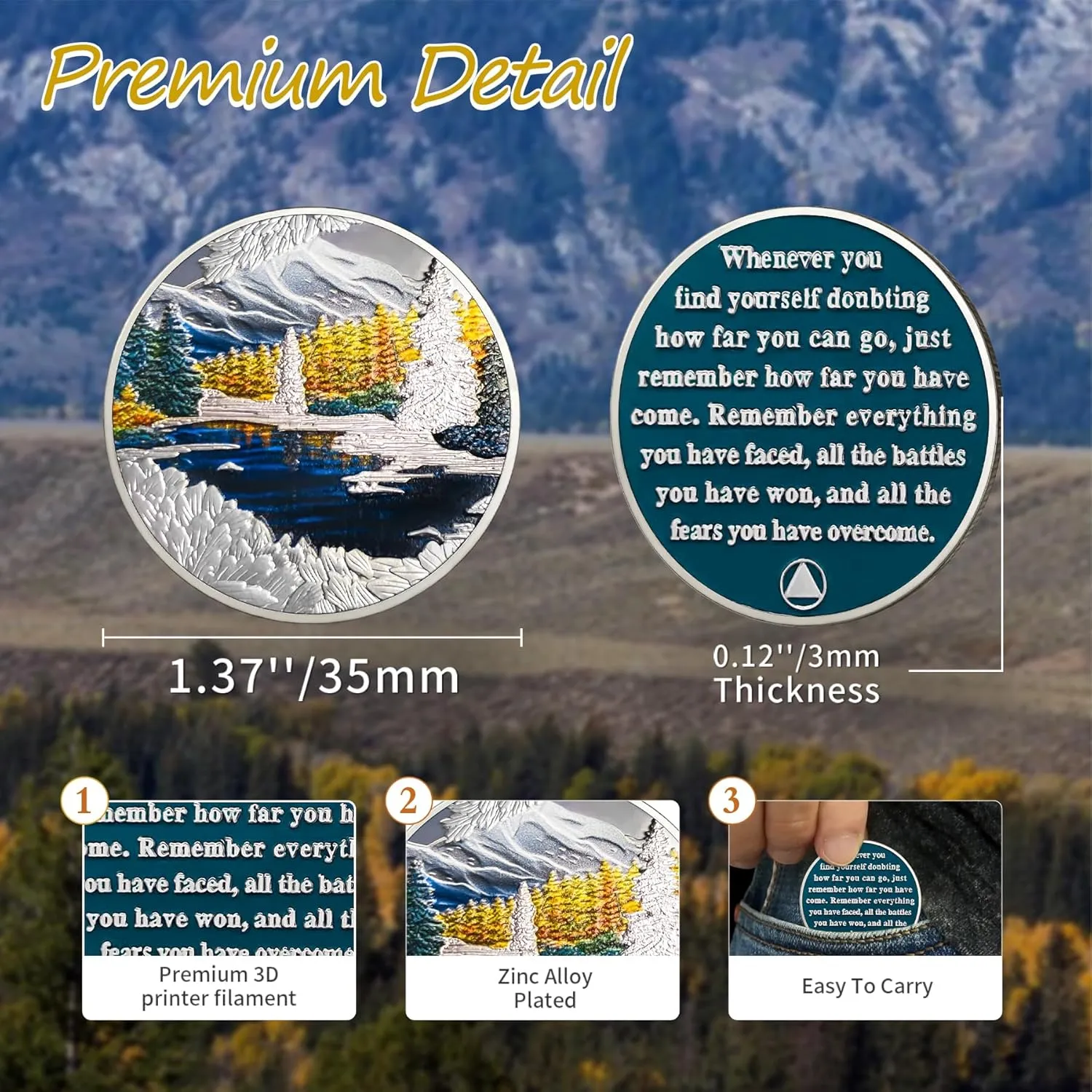 Original Wintter Sobriety Coin - Recovery Seasonal Landscapes AA Coins - Peacful NA AA Chips and Medallions - Clean and Sober Narcotics Alcoholics Anonymous Gifts for Men Women