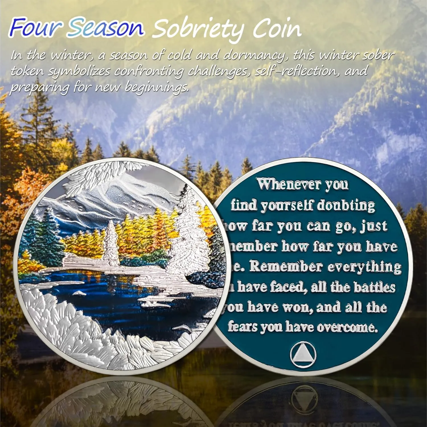 Original Wintter Sobriety Coin - Recovery Seasonal Landscapes AA Coins - Peacful NA AA Chips and Medallions - Clean and Sober Narcotics Alcoholics Anonymous Gifts for Men Women