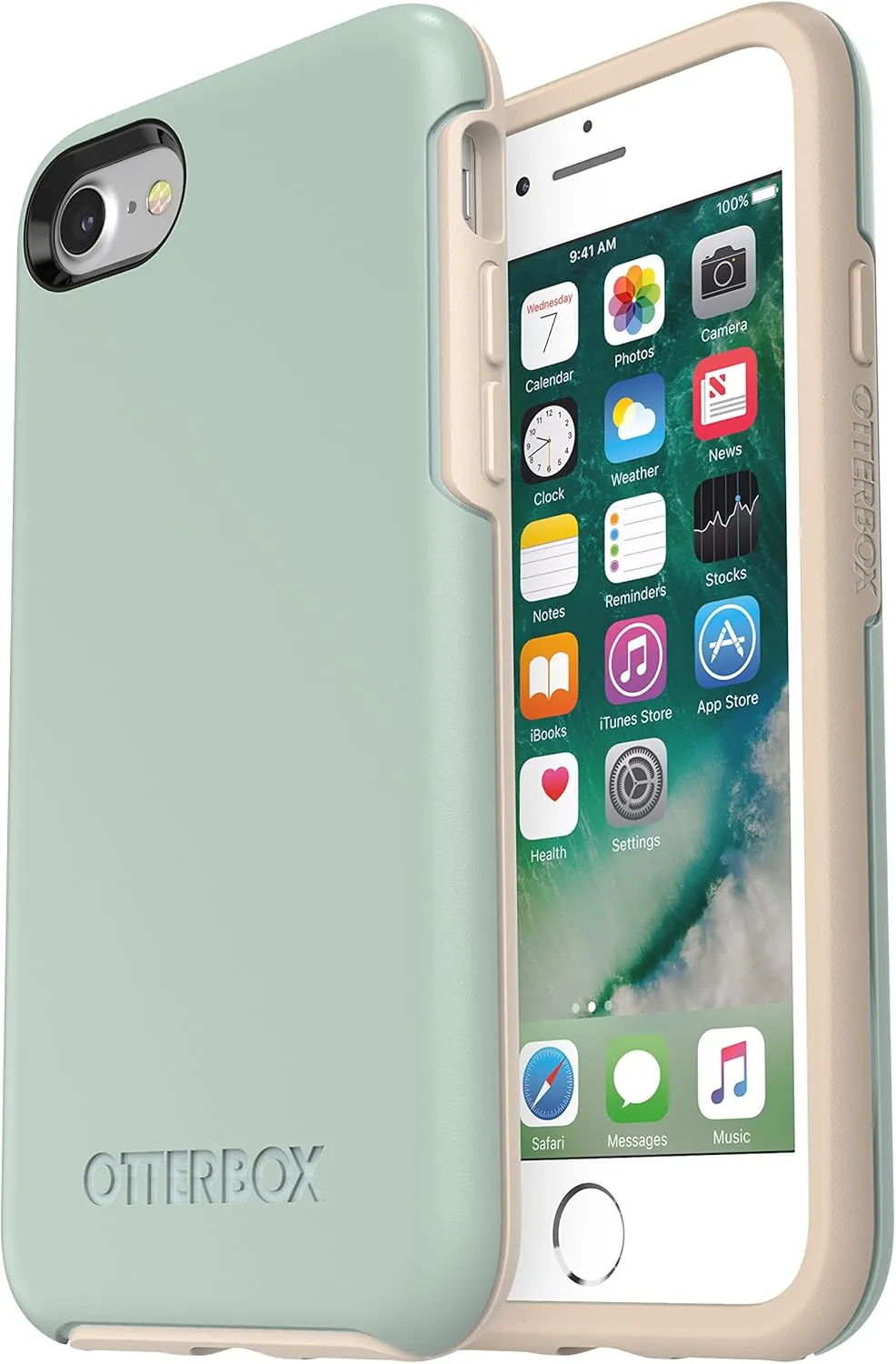 OtterBox Symmetry Series Case for iPhone SE (3rd and 2nd gen) and iPhone 8/7 - Retail Packaging - Muted Waters (SURF Spray/Silver Lining)