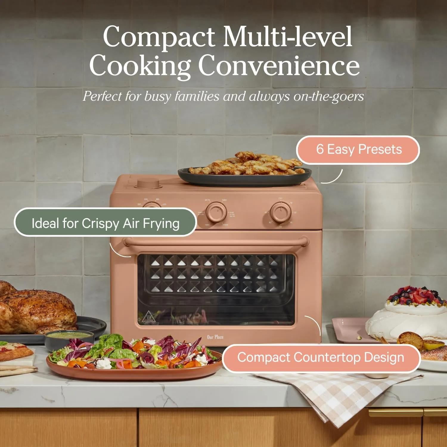 Our Place Large Wonder Oven | 6-In-1 Toxin-Free Air Fryer & Toaster with Steam Infusion | Family-Sized 32QT, 1700W Countertop Design | Includes Bake Tray, Fryer Basket, Large Racks | Spice