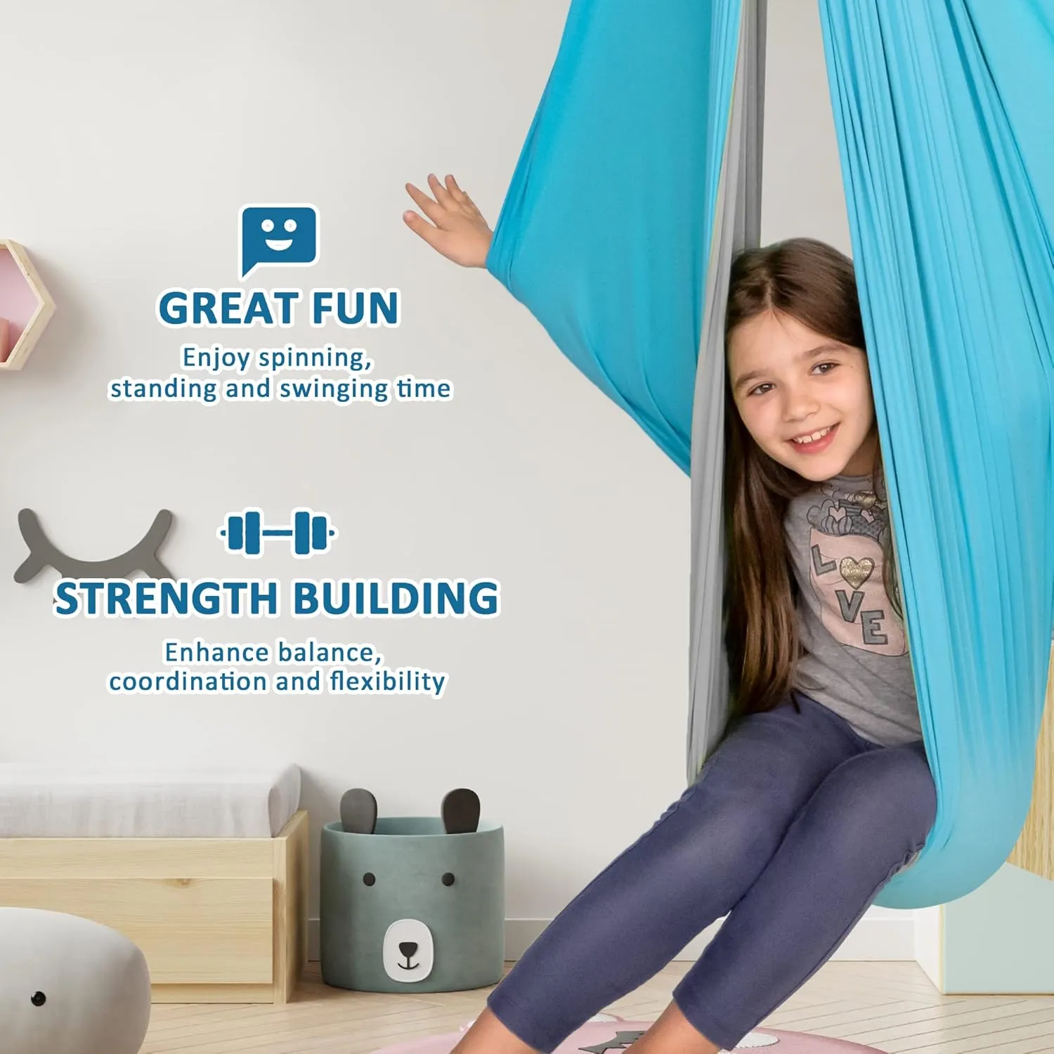 OUTREE Double Layer Therapy Swing with 360 Swivel Hanger, Healing & Relaxing Cuddle Swing for Kids and Adults with Autism, ADHD, Sensory Processing Disorder