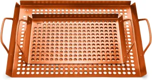 Outset QN76 Copper Grid Set Non-Stick Grilling Tray, Set of 2, 7" x 11" and 14" x 11"