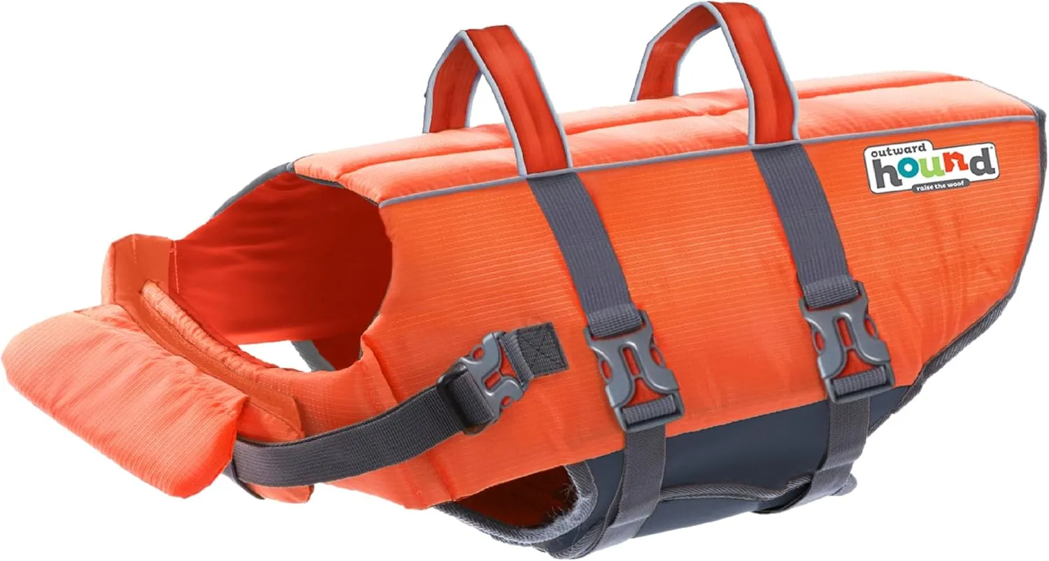 Outward Hound Granby Splash Dog Life Jacket, High-Buoyancy Dog Life Vest for Swimming, Boating, and Water Safety, Large, Orange