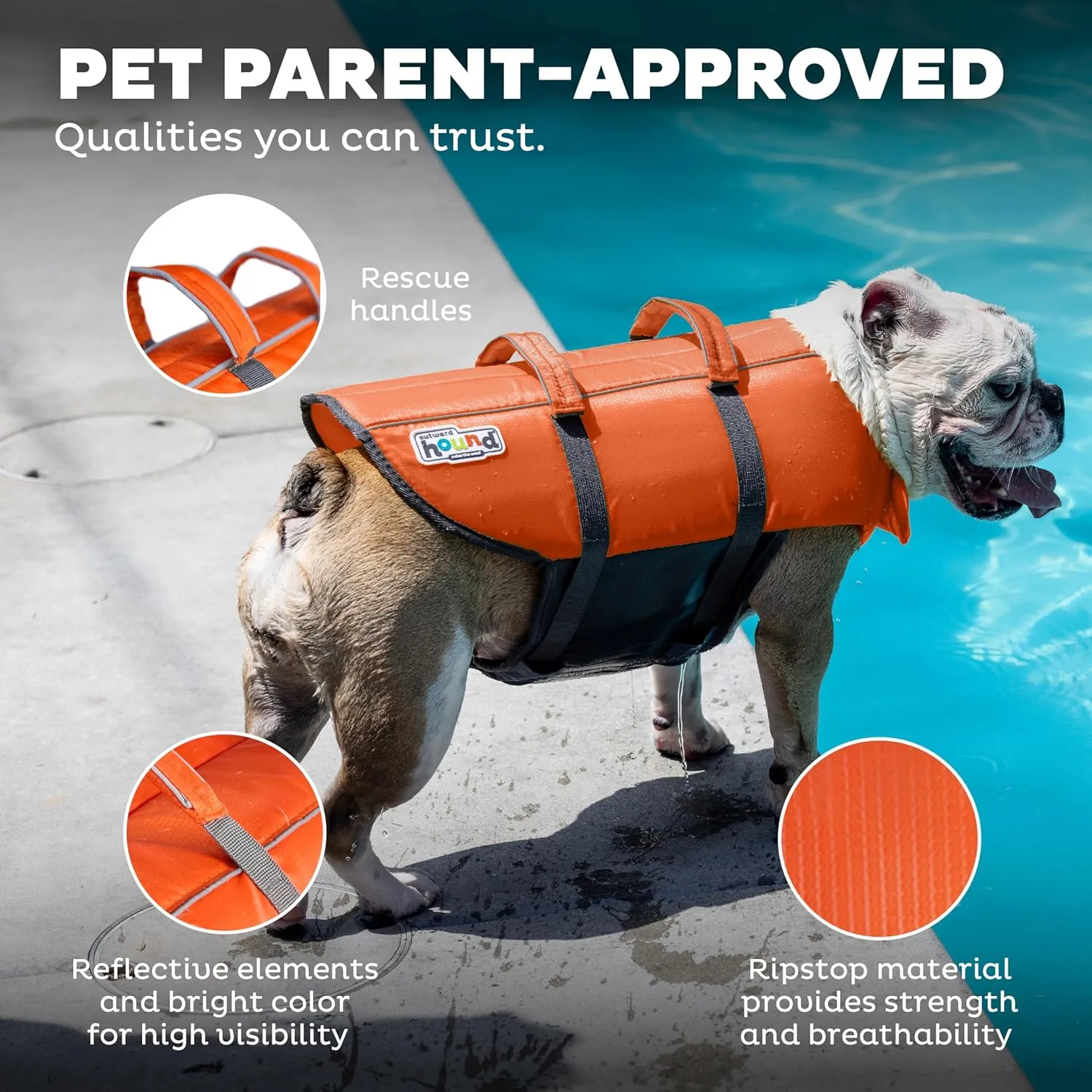 Outward Hound Granby Splash Dog Life Jacket, High-Buoyancy Dog Life Vest for Swimming, Boating, and Water Safety, Medium, Orange