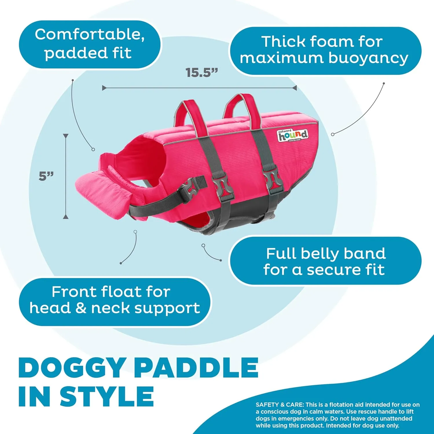 Outward Hound Granby Splash Dog Life Jacket, High-Buoyancy Dog Life Vest for Swimming, Boating, and Water Safety, Medium, Pink