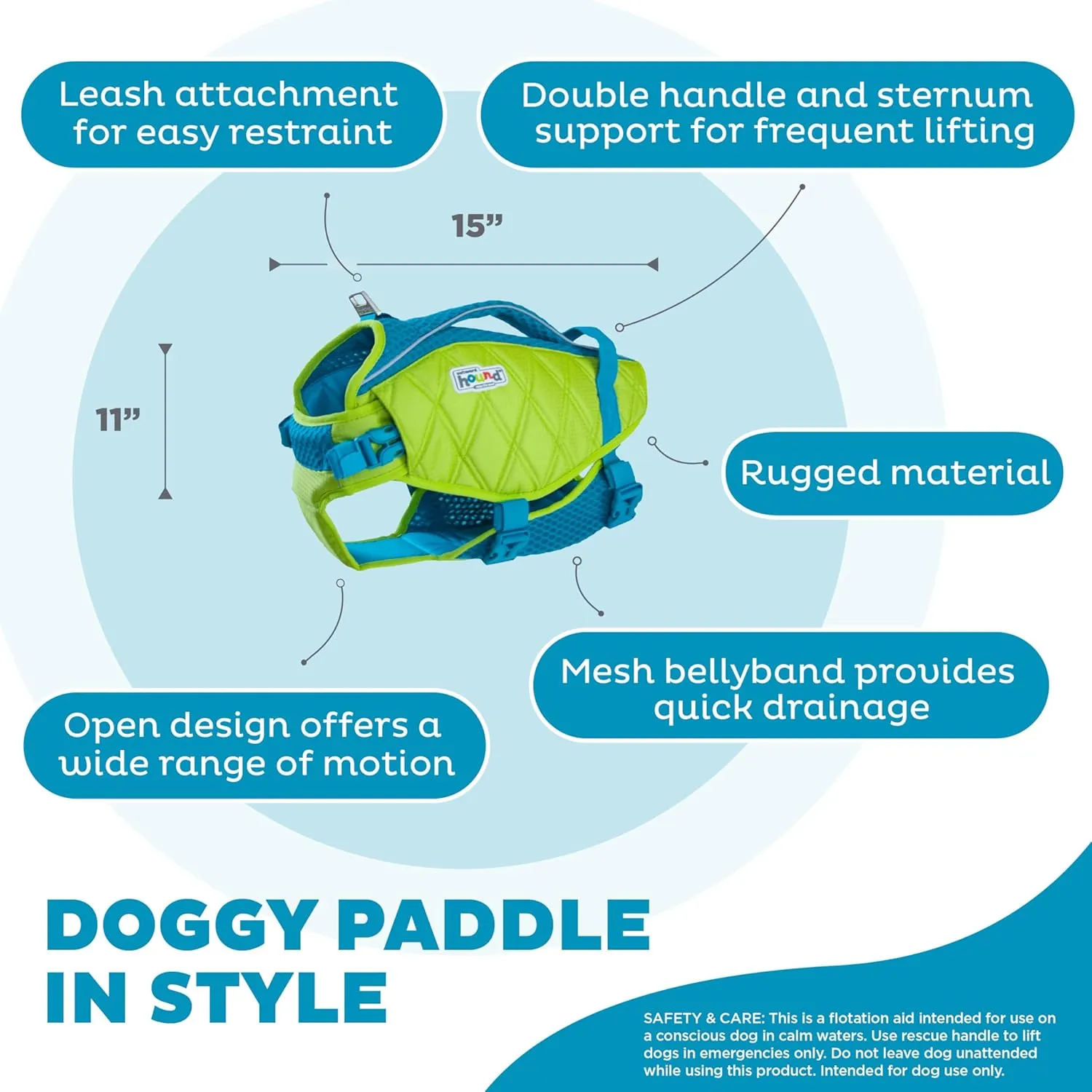 Outward Hound Standley Sport Dog Life Jacket, High-Performance Ripstop Dog Life Vest for Swimming, Boating, and Water Safety, Medium, Green