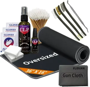 Oversized Mat/ 12Ga /9mm / 5.56mm Bore Cleaner  CLP Oil Gun Cleaning Kit,Gun Cleaning Supplies with Gun Snake,Gun Cleaning Patches,6-inch Swab,Gun Brushes,Cleaning Pick,Gun Cloth,Pad