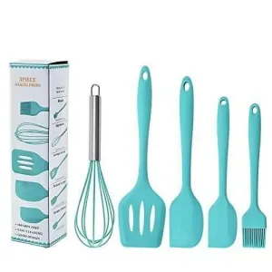 P-PLUS International Premium Silicone Kitchen Utensils Set (5 Pieces, Blue) (Combo)
