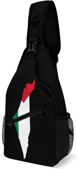 Palestine Flag Map Casual Crossbody Shoulder Bag Sling Bag Hiking Daypack Chest Bag Travel Portable