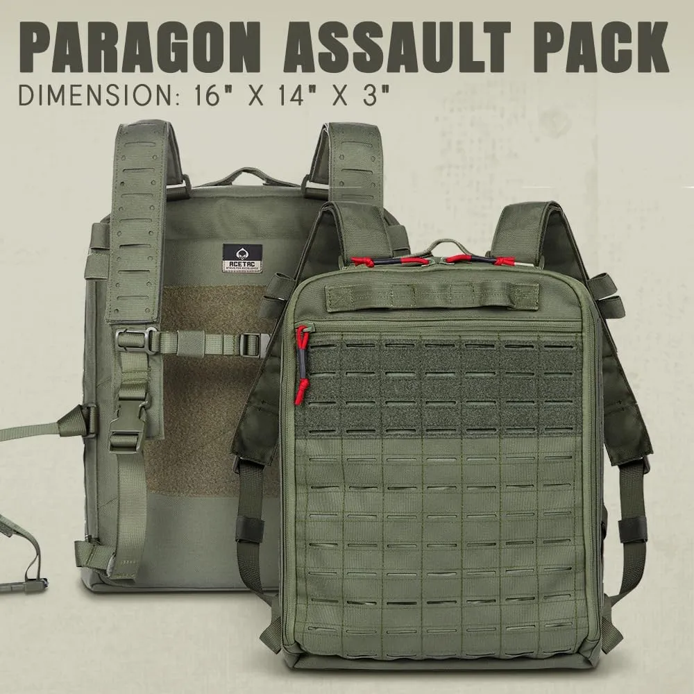 PARAGON Assault Pack, Tactical Hook and Loop Laser Cut Nylon M9 Trauma Medical Supplies Deattachable Organizer Pouches and Removable Panel (OD Green)