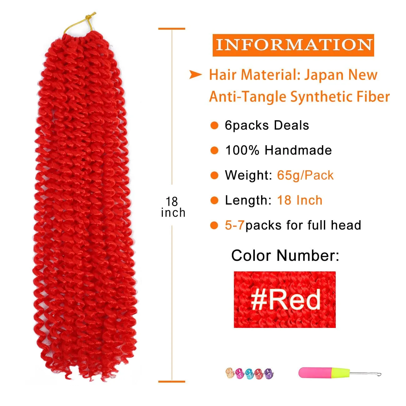 Passion Twist Hair 18 Inch 6 Packs Water Wave Crochet Hair for Passion Twists Long Bohemian Braiding Protective Style Hair Extensions, Tangle Free, No odor, Skin Friendly (18 Inch 6 Packs, Red#)