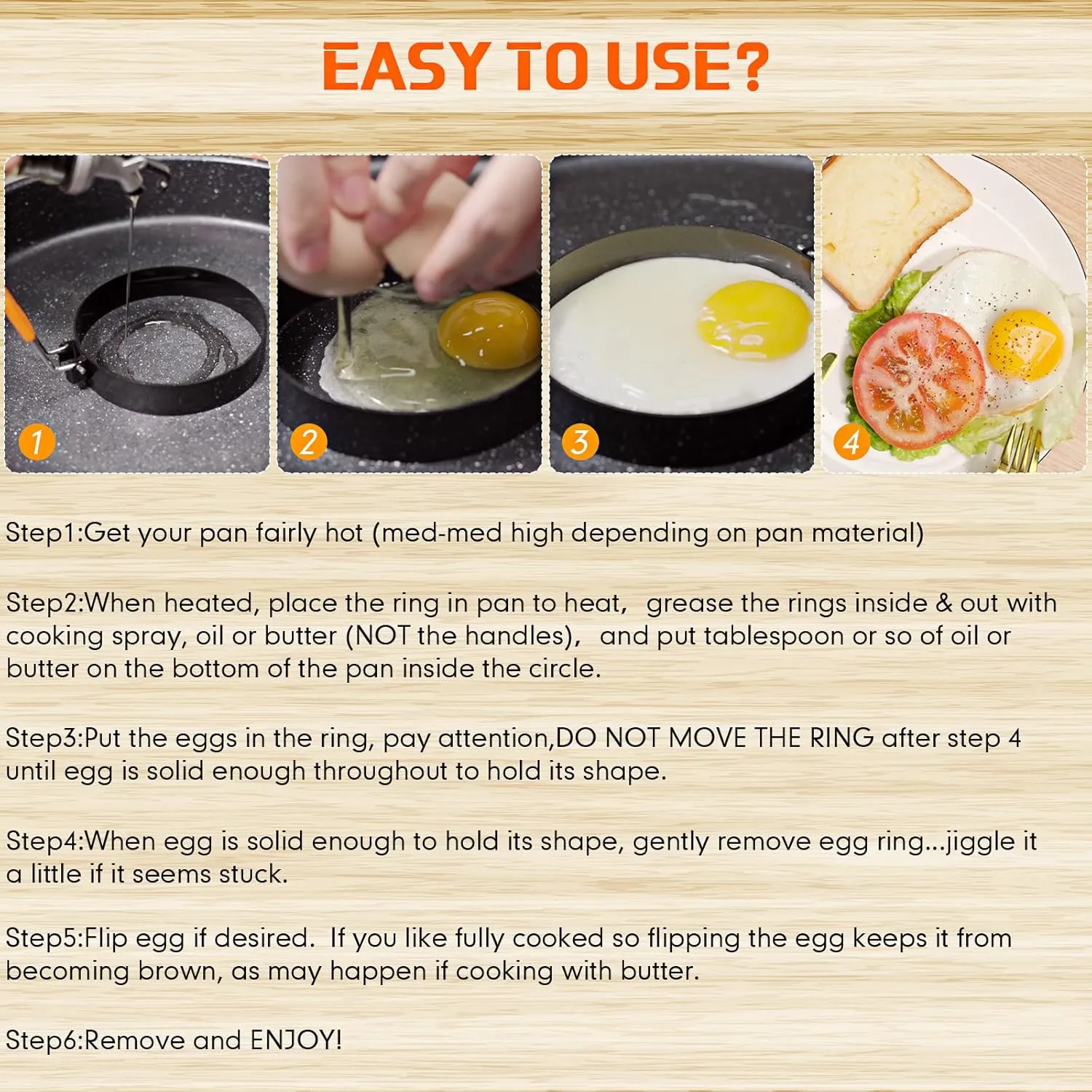 Patelai 6 Pcs Egg Ring Pancake Ring Set Stainless Steel Fried Egg Molds Griddle Pancake Shapers with Silicone Handle for Breakfast Omelette Sandwich(Round Style,4 Inch, 6 Inch, 8 Inch)