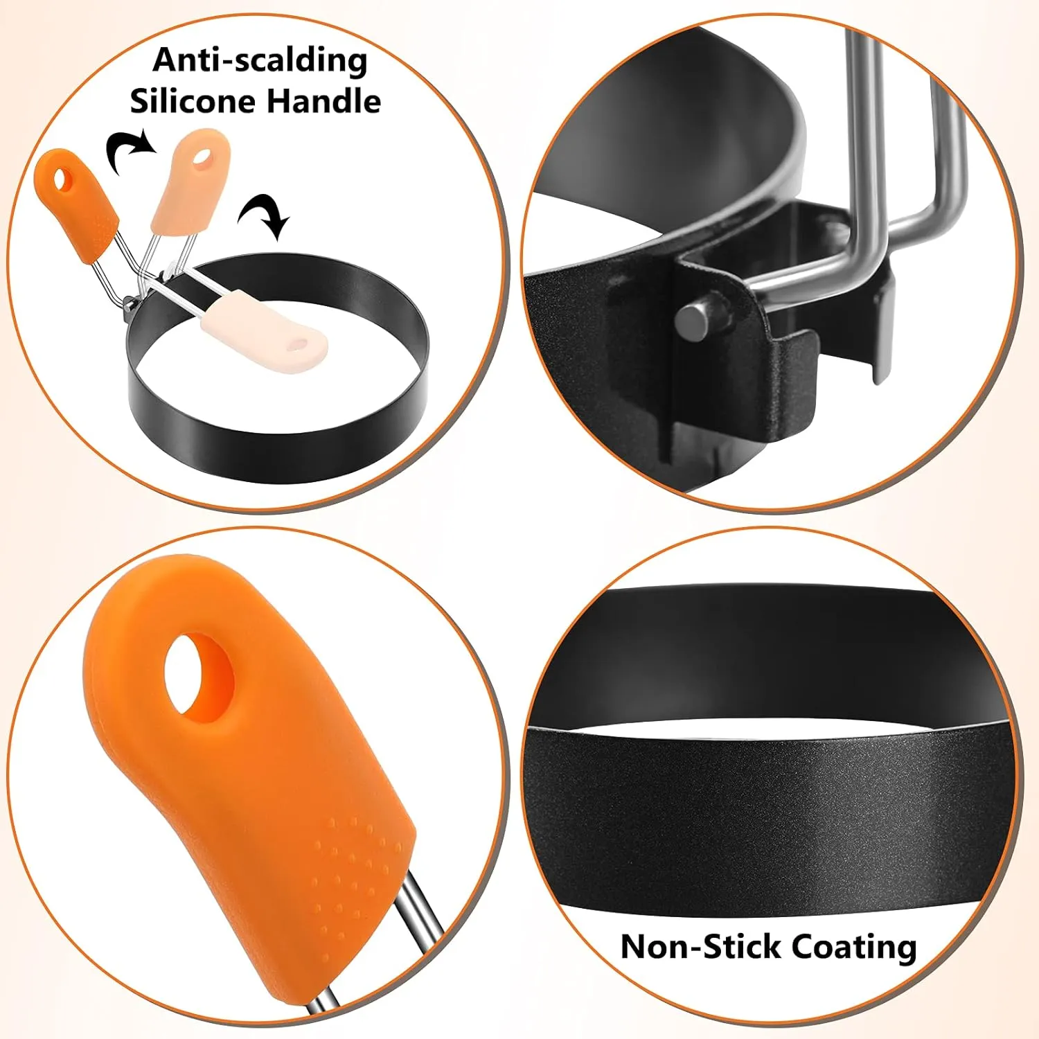 Patelai 6 Pcs Egg Ring Pancake Ring Set Stainless Steel Fried Egg Molds Griddle Pancake Shapers with Silicone Handle for Breakfast Omelette Sandwich(Round Style,4 Inch, 6 Inch, 8 Inch)