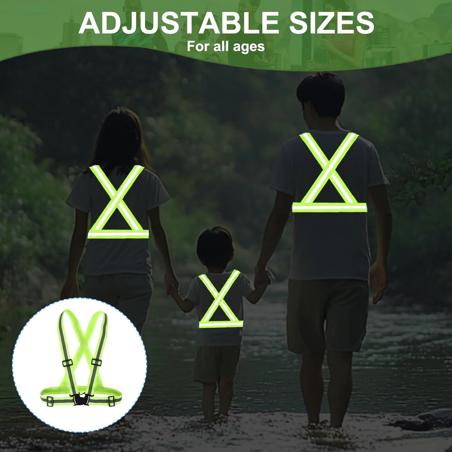 PATIKIL High Visibility Reflective Bands for Wrist Arm Ankle Leg, Adjustable Reflective PT Vest with Armbands for Women Men Night Running Walking Cycling