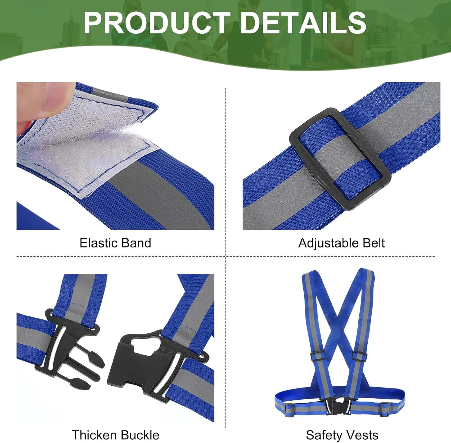 PATIKIL High Visibility Reflective Bands for Wrist Arm Ankle Leg, Adjustable Reflective PT Vest with Armbands for Women Men Night Running Walking Cycling