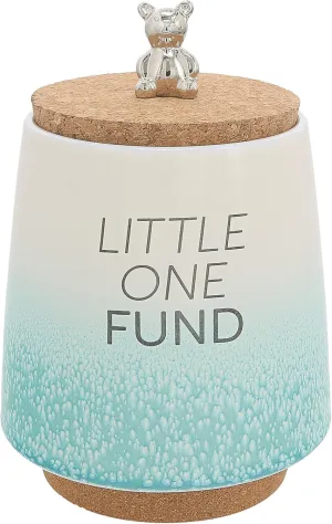 Pavilion Gift Company - Baby Fund 6.5-inch Unique Ceramic Piggy Bank Savings Bank Money Jar with Cork Base and Cork Lid with Hanging Teddy Bear Charm, Ombre Teal