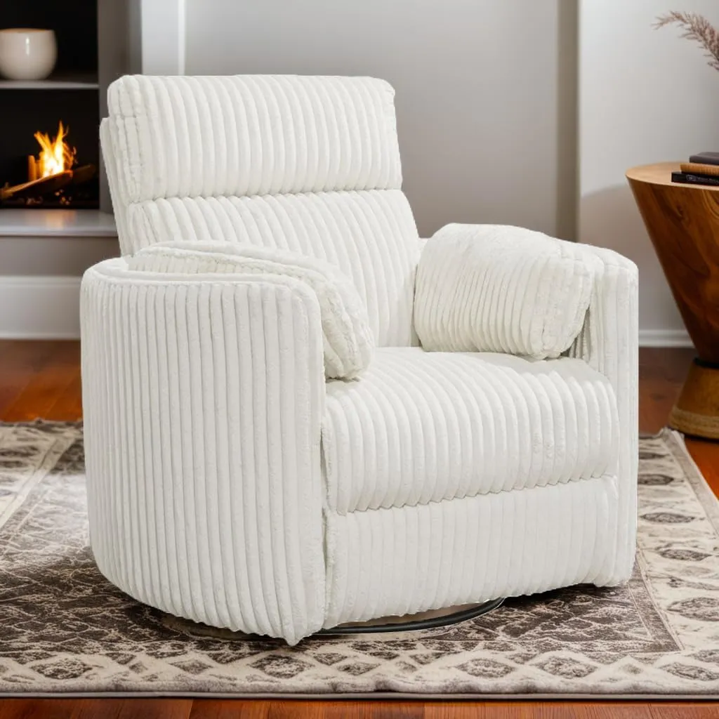 Pemberly Row Contemporary Fabric Swivel Glider Recliner in Ivory