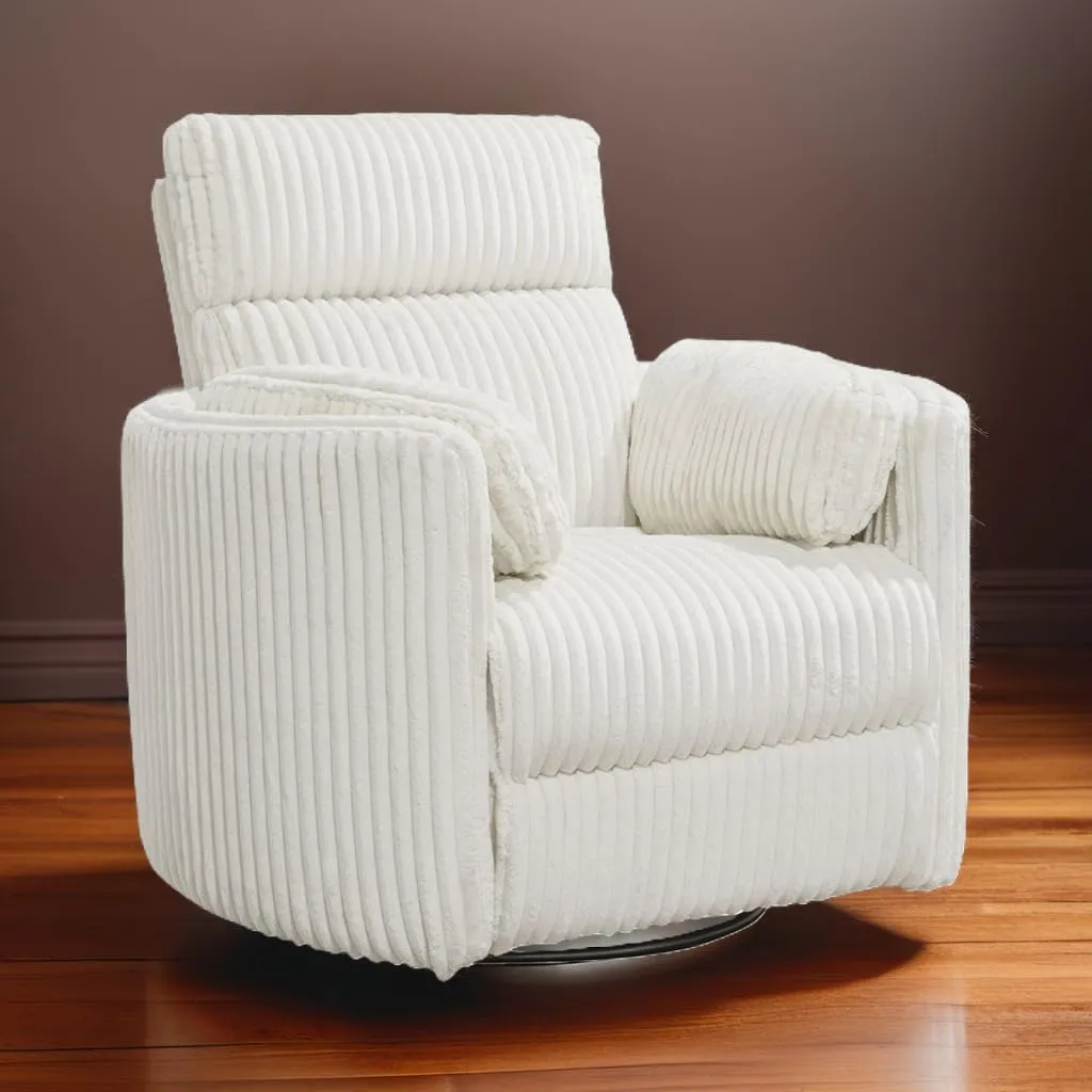 Pemberly Row Contemporary Fabric Swivel Glider Recliner in Ivory
