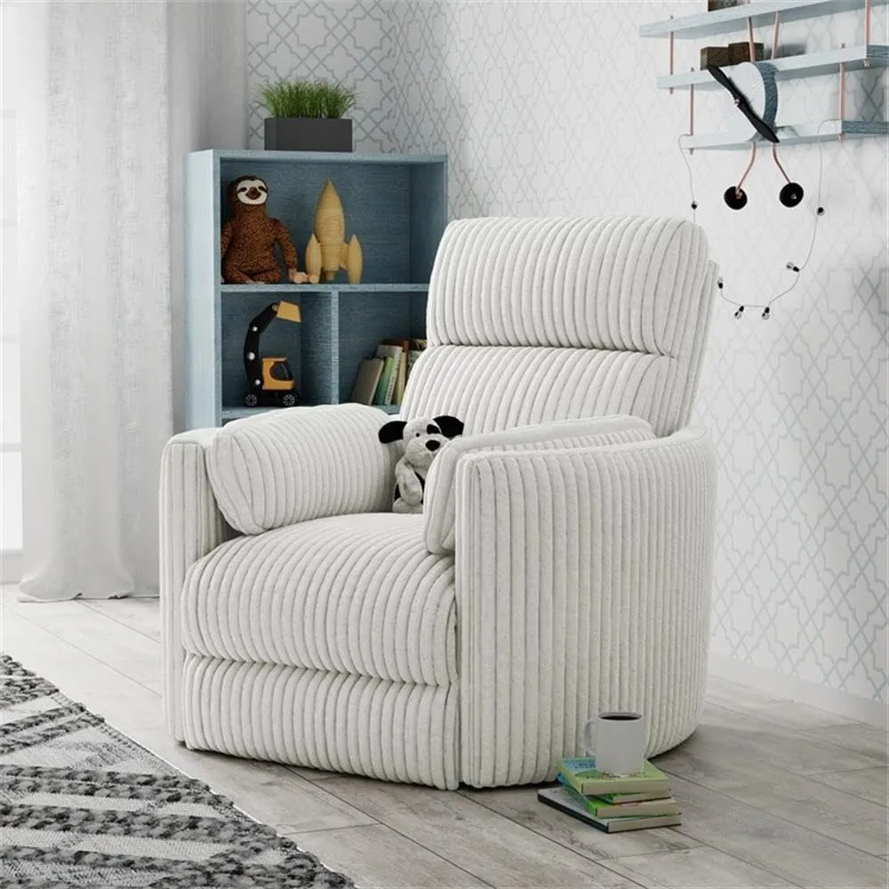 Pemberly Row Contemporary Fabric Swivel Glider Recliner in Ivory