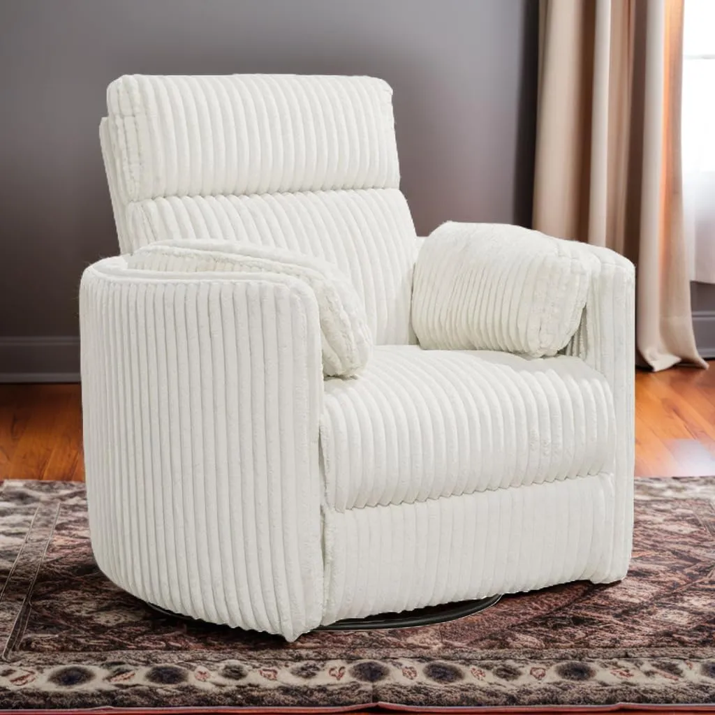 Pemberly Row Contemporary Fabric Swivel Glider Recliner in Ivory