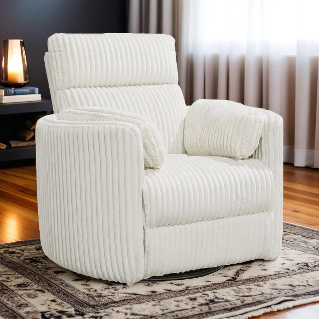 Pemberly Row Contemporary Fabric Swivel Glider Recliner in Ivory